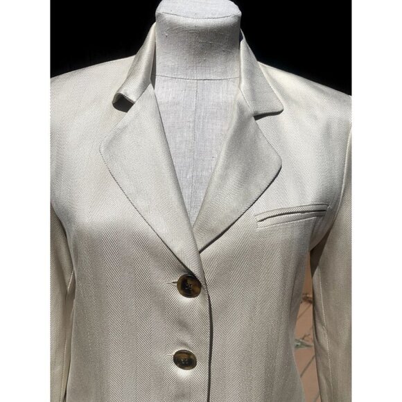 Vintage Henri Bendel Silk Cream Herringbone Blazer Women's 6 SMALL - Picture 7 of 12